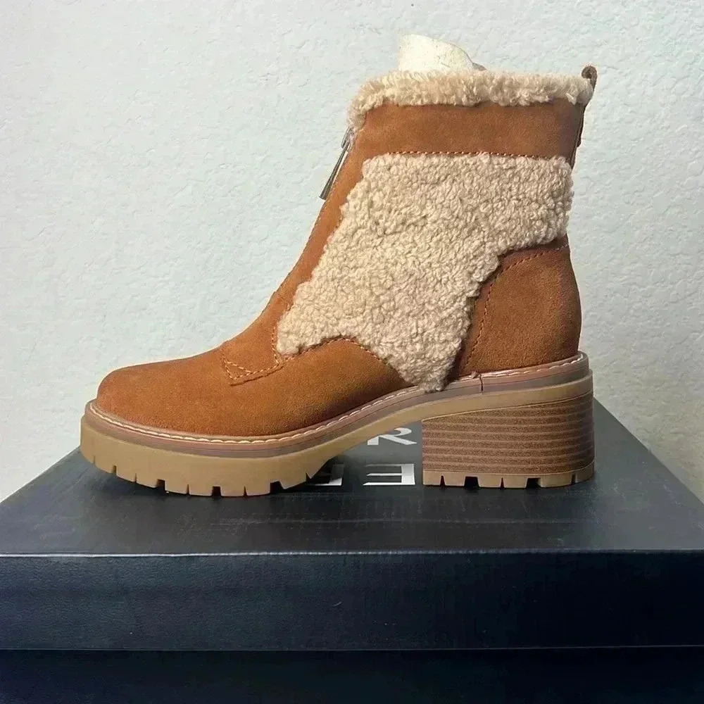 Women's Tan Shearling Ankle Boots - Picture 3 of 11